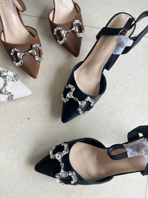 Women Rhinestone Pointed-Toe Stiletto Heel